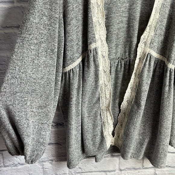 Knox Rose Women’s Gray Super Soft Cardigan Cream Lace Trim Opening Size X-Large - Picture 4 of 8